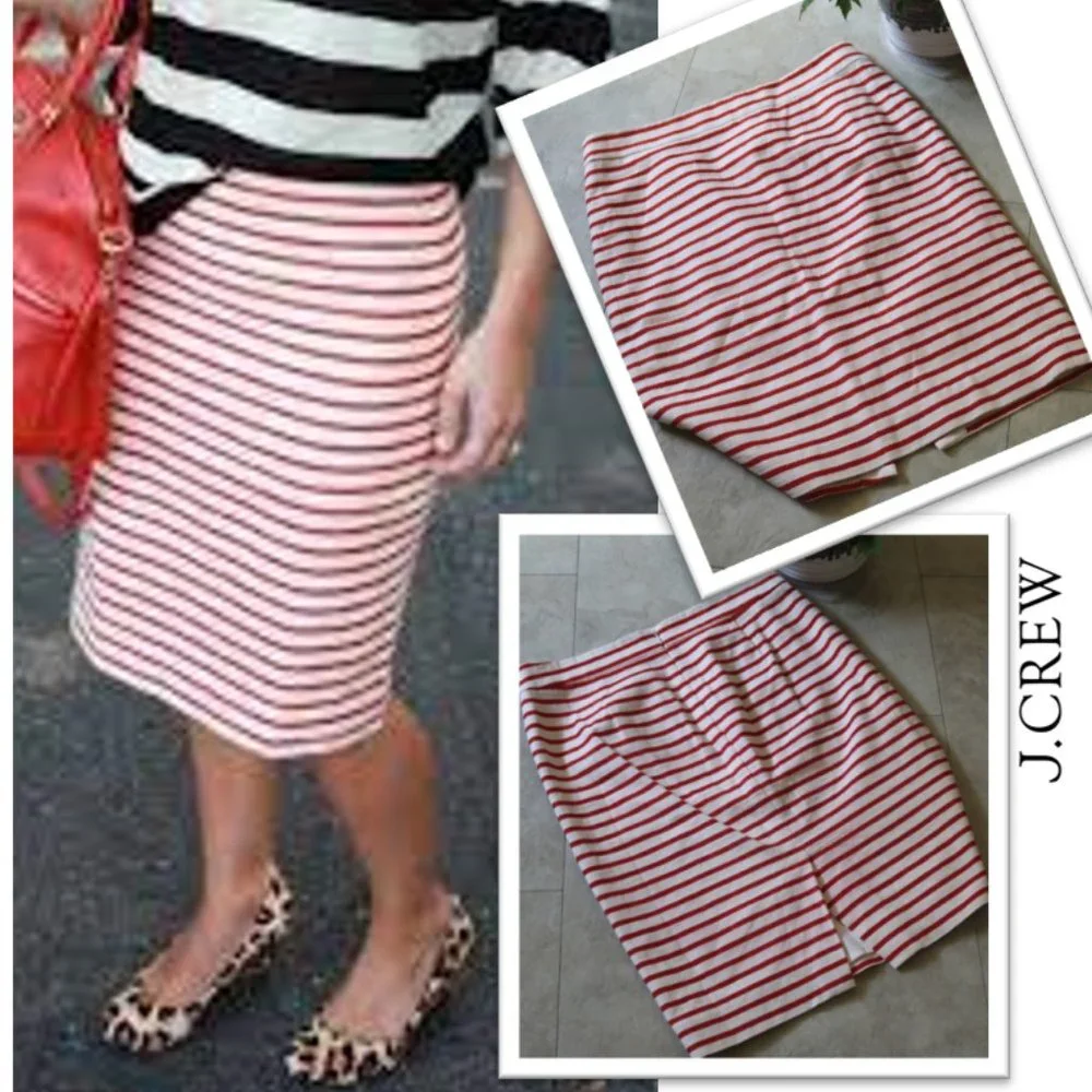 J. CREW No. 2 Pencil Skirt in Deck Stripe Style # 82131 - Red, Size 2 - Picture 15 of 16